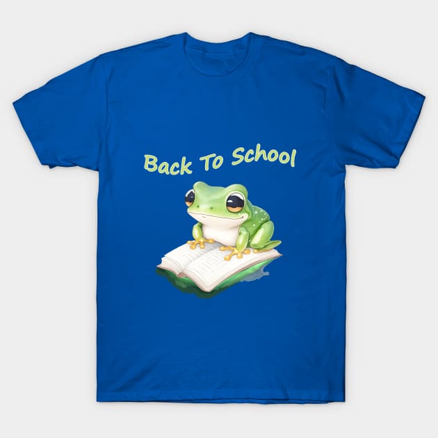 Back to school, Frog Reading books, Book Sticker, bookworm gift for reader,student gift, lover books T-Shirt by Collagedream